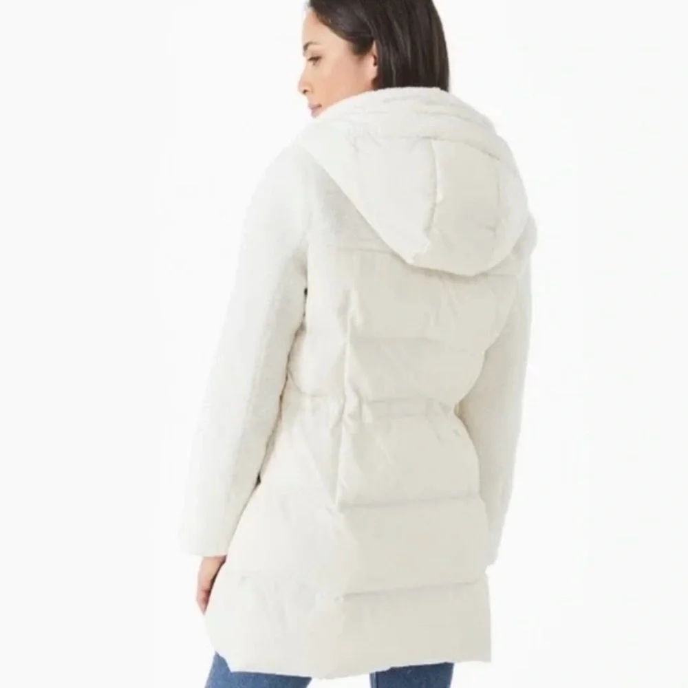 KATE SPADE Mixed Media Sherpa and Down Coat, French Cream